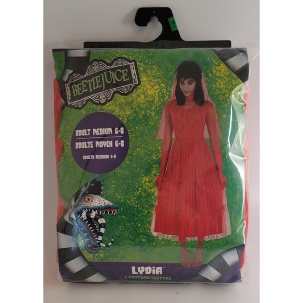 Beetlejuice Lydia Adult Size Medium Red Wedding Dress Halloween Costume‎ M 6-8